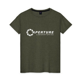 Женская футболка хлопок с принтом Aperture laboratorie в городе Новоалтайск, 100% хлопок | прямой крой, круглый вырез горловины, длина до линии бедер, слегка спущенное плечо | aperture | chell | half life | головоломка | испытуемый | портал | телепорт | челл