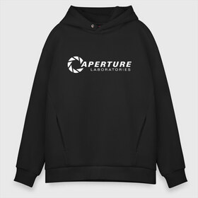 Мужское худи Oversize хлопок с принтом Aperture laboratorie в городе Новоалтайск, френч-терри — 70% хлопок, 30% полиэстер. Мягкий теплый начес внутри —100% хлопок | боковые карманы, эластичные манжеты и нижняя кромка, капюшон на магнитной кнопке | aperture | chell | half life | головоломка | испытуемый | портал | телепорт | челл
