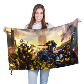Флаг 3D с принтом WARHAMMER 40K в городе Новоалтайск, 100% полиэстер | плотность ткани — 95 г/м2, размер — 67 х 109 см. Принт наносится с одной стороны | 