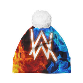 Шапка 3D c помпоном с принтом ALAN WALKER в городе Новоалтайск, 100% полиэстер | универсальный размер, печать по всей поверхности изделия | alan walker | aw | electro | electro music | music | алан уокер | музыка | музыкант | электро | электронная музыка