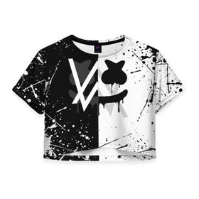 Женская футболка Cropp-top с принтом ALAN WALKER x MARSHMELLO в городе Новоалтайск, 100% полиэстер | круглая горловина, длина футболки до линии талии, рукава с отворотами | alan walker | aw | electro | electro music | marshmello | music | алан уокер | маршмелло | музыка | музыкант | электро | электронная музыка