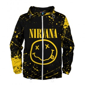 Мужская ветровка 3D с принтом NIRVANA в городе Новоалтайск, 100% полиэстер | подол и капюшон оформлены резинкой с фиксаторами, два кармана без застежек по бокам, один потайной карман на груди | Тематика изображения на принте: nirvana | smile | курт кобейн | нирвана | смайл