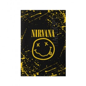 Обложка для паспорта матовая кожа с принтом NIRVANA в городе Новоалтайск, натуральная матовая кожа | размер 19,3 х 13,7 см; прозрачные пластиковые крепления | Тематика изображения на принте: nirvana | smile | курт кобейн | нирвана | смайл