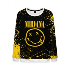 Мужской свитшот 3D с принтом NIRVANA в городе Новоалтайск, 100% полиэстер с мягким внутренним слоем | круглый вырез горловины, мягкая резинка на манжетах и поясе, свободная посадка по фигуре | nirvana | smile | курт кобейн | нирвана | смайл
