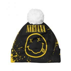 Шапка 3D c помпоном с принтом NIRVANA в городе Новоалтайск, 100% полиэстер | универсальный размер, печать по всей поверхности изделия | nirvana | smile | курт кобейн | нирвана | смайл