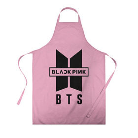 Фартук 3D с принтом BTS and BLACKPINK в городе Новоалтайск, 100% полиэстер | общий размер — 65 х 85 см, ширина нагрудника — 26 см, горловина — 53 см, длина завязок — 54 см, общий обхват в поясе — 173 см. Принт на завязках и на горловине наносится с двух сторон, на основной части фартука — только с внешней стороны | bangtan boys | black | blackpink | bt21 | bts | k pop | pink | rose | блек пинк | блекпинк | блэк пинк | блэкпинк | бтс