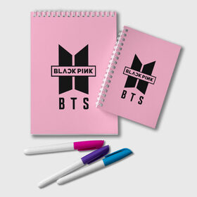 Блокнот с принтом BTS and BLACKPINK в городе Новоалтайск, 100% бумага | 48 листов, плотность листов — 60 г/м2, плотность картонной обложки — 250 г/м2. Листы скреплены удобной пружинной спиралью. Цвет линий — светло-серый
 | Тематика изображения на принте: bangtan boys | black | blackpink | bt21 | bts | k pop | pink | rose | блек пинк | блекпинк | блэк пинк | блэкпинк | бтс