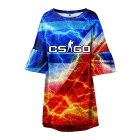 Детское платье 3D с принтом CS GO в городе Новоалтайск, 100% полиэстер | прямой силуэт, чуть расширенный к низу. Круглая горловина, на рукавах — воланы | Тематика изображения на принте: counter strike | cs go | cyber sport | game | hyper beast | sport | игры | кибер спорт