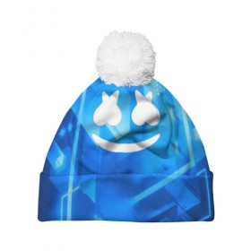Шапка 3D c помпоном с принтом MARSHMELLO в городе Новоалтайск, 100% полиэстер | универсальный размер, печать по всей поверхности изделия | christopher comstock | dj | marshmello | music | диджей | клубная музыка | клубняк | крис комсток | маршмеллоу | музыка