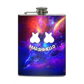 Фляга с принтом MARSHMELLO в городе Новоалтайск, металлический корпус | емкость 0,22 л, размер 125 х 94 мм. Виниловая наклейка запечатывается полностью | Тематика изображения на принте: christopher comstock | dj | marshmello | music | диджей | клубная музыка | клубняк | крис комсток | маршмеллоу | музыка