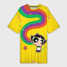 Платье-футболка 3D с принтом Buttercup в городе Новоалтайск,  |  | powerpuff girls | ppg | бабблс | баттеркап | блоссом | крошки | крутые девчонки | лютик | пестик | пузырек | супер крошки | супергерой | таунсвиль | цветик