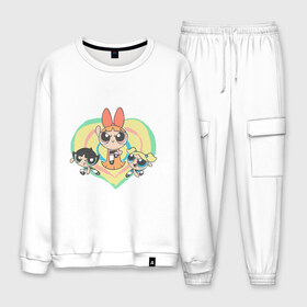 Мужской костюм хлопок с принтом Powerpuff girls в городе Новоалтайск, 100% хлопок | на свитшоте круглая горловина, мягкая резинка по низу. Брюки заужены к низу, на них два вида карманов: два “обычных” по бокам и два объемных, с клапанами, расположенные ниже линии бедра. Брюки с мягкой трикотажной резинкой на поясе и по низу штанин. В поясе для дополнительного комфорта — широкие завязки | powerpuff girls | ppg | бабблс | баттеркап | блоссом | крошки | крутые девчонки | лютик | пестик | пузырек | супер крошки | супергерой | таунсвиль | цветик