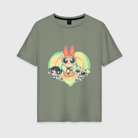 Женская футболка хлопок Oversize с принтом Powerpuff girls в городе Новоалтайск, 100% хлопок | свободный крой, круглый ворот, спущенный рукав, длина до линии бедер
 | powerpuff girls | ppg | бабблс | баттеркап | блоссом | крошки | крутые девчонки | лютик | пестик | пузырек | супер крошки | супергерой | таунсвиль | цветик