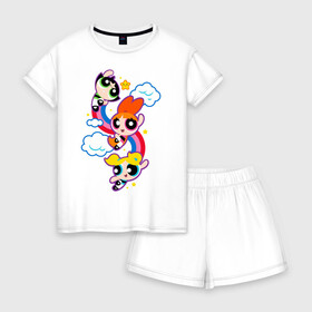 Женская пижама с шортиками хлопок Bubbles Blossom Buttercup: в городе Новоалтайск, 100% хлопок | футболка прямого кроя, шорты свободные с широкой мягкой резинкой | powerpuff girls | ppg | бабблс | баттеркап | блоссом | крошки | крутые девчонки | лютик | пестик | пузырек | супер крошки | супергерой | таунсвиль | цветик