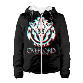 Женская куртка 3D с принтом Overlord (Glitch). в городе Новоалтайск, ткань верха — 100% полиэстер, подклад — флис | прямой крой, подол и капюшон оформлены резинкой с фиксаторами, два кармана без застежек по бокам, один большой потайной карман на груди. Карман на груди застегивается на липучку | glitch | overlord | аниме | глитч | лого | логотип | оверлорд | сериал