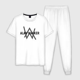 Мужская пижама хлопок с принтом ALAN WALKER в городе Новоалтайск, 100% хлопок | брюки и футболка прямого кроя, без карманов, на брюках мягкая резинка на поясе и по низу штанин
 | alan walker | dj | dj walkzz | faded | music | алан уокер | диджей | дип хаус | клубная | клубняк | музыка | электро хаус