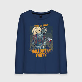 Женский лонгслив хлопок с принтом Halloween party в городе Новоалтайск, 100% хлопок |  | axe | bat | blood | cross | halloween | horror | jaw | moon | night | party | skeleton | tomb | tree | view | zombie | вечеринка | гробница | дерево | крест | кровь | летучая мышь | луна | ночь | скелет | топор | хэллоуин