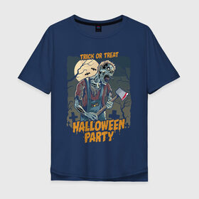 Мужская футболка хлопок Oversize с принтом Halloween party в городе Новоалтайск, 100% хлопок | свободный крой, круглый ворот, “спинка” длиннее передней части | axe | bat | blood | cross | halloween | horror | jaw | moon | night | party | skeleton | tomb | tree | view | zombie | вечеринка | гробница | дерево | крест | кровь | летучая мышь | луна | ночь | скелет | топор | хэллоуин