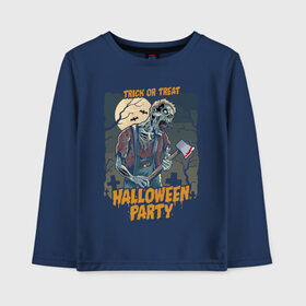 Детский лонгслив хлопок с принтом Halloween party в городе Новоалтайск, 100% хлопок | круглый вырез горловины, полуприлегающий силуэт, длина до линии бедер | axe | bat | blood | cross | halloween | horror | jaw | moon | night | party | skeleton | tomb | tree | view | zombie | вечеринка | гробница | дерево | крест | кровь | летучая мышь | луна | ночь | скелет | топор | хэллоуин
