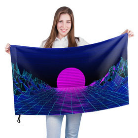Флаг 3D с принтом RETRO SUNRISE в городе Новоалтайск, 100% полиэстер | плотность ткани — 95 г/м2, размер — 67 х 109 см. Принт наносится с одной стороны | bright | colorful | cool | disco | music | music lover | retro | speaker | tape recorder | technique | vintage | винтаж | динамик | диско | магнитофон | меломан | музыка | неон | разноцветный | ретро | техника