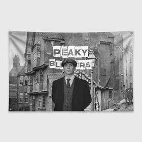 Флаг-баннер с принтом Peaky Blinders в городе Новоалтайск, 100% полиэстер | размер 67 х 109 см, плотность ткани — 95 г/м2; по краям флага есть четыре люверса для крепления | peaky blinders | острые козырьки | сериал
