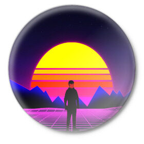 Значок с принтом CYBERPUNK RETRO в городе Новоалтайск,  металл | круглая форма, металлическая застежка в виде булавки | bright | colorful | cool | disco | music | music lover | retro | speaker | tape recorder | technique | vintage | винтаж | динамик | диско | магнитофон | меломан | музыка | неон | разноцветный | ретро | техника