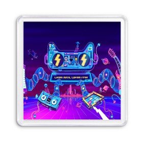 Магнит 55*55 с принтом RETRO ROBOT CAT в городе Новоалтайск, Пластик | Размер: 65*65 мм; Размер печати: 55*55 мм | bright | colorful | cool | disco | music | music lover | retro | speaker | tape recorder | technique | vintage | винтаж | динамик | диско | магнитофон | меломан | музыка | неон | разноцветный | ретро | техника