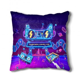 Подушка 3D с принтом RETRO ROBOT CAT в городе Новоалтайск, наволочка – 100% полиэстер, наполнитель – холлофайбер (легкий наполнитель, не вызывает аллергию). | состоит из подушки и наволочки. Наволочка на молнии, легко снимается для стирки | bright | colorful | cool | disco | music | music lover | retro | speaker | tape recorder | technique | vintage | винтаж | динамик | диско | магнитофон | меломан | музыка | неон | разноцветный | ретро | техника