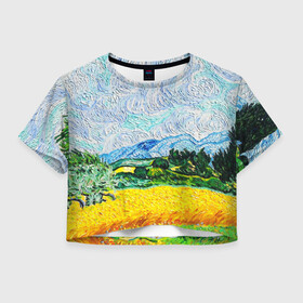 Женская футболка Crop-top 3D с принтом ВАНГОГ ПОЛЕ в городе Новоалтайск, 100% полиэстер | круглая горловина, длина футболки до линии талии, рукава с отворотами | art | impressionism | night | painting | planets | sky | stars | style | van gogh | waves | ван гог | вихрь | волны | живопись | звезды | импрессионизм | искусство | краски | небо | ночь | рисунок | стиль
