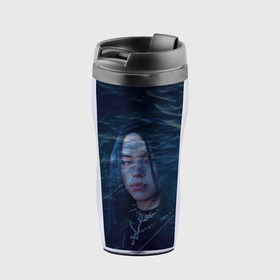Термокружка-непроливайка с принтом Billie Eilish Ocean Eyes в городе Новоалтайск, внутренняя часть — пищевой пластик, наружная часть — прозрачный пластик, между ними — полиграфическая вставка с рисунком | объем — 350 мл, герметичная крышка | bad guy | billie eilish | билли айлиш | эйлиш