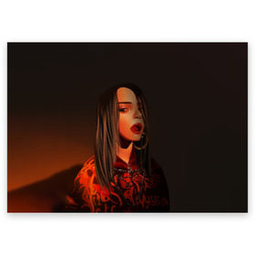 Поздравительная открытка с принтом Billie Eilish в городе Новоалтайск, 100% бумага | плотность бумаги 280 г/м2, матовая, на обратной стороне линовка и место для марки
 | Тематика изображения на принте: bad guy | billie eilish | билли айлиш | эйлиш