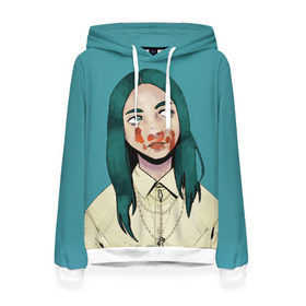Женская толстовка 3D с принтом Billie Eilish в городе Новоалтайск, 100% полиэстер  | двухслойный капюшон со шнурком для регулировки, мягкие манжеты на рукавах и по низу толстовки, спереди карман-кенгуру с мягким внутренним слоем. | 