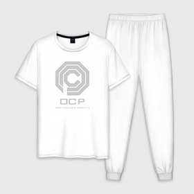 Мужская пижама хлопок с принтом OCP в городе Новоалтайск, 100% хлопок | брюки и футболка прямого кроя, без карманов, на брюках мягкая резинка на поясе и по низу штанин
 | omni consumer products | алекс мёрфи | робокоп. детройт