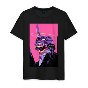 Мужская футболка хлопок с принтом EVANGELION (EVA 01) в городе Новоалтайск, 100% хлопок | прямой крой, круглый вырез горловины, длина до линии бедер, слегка спущенное плечо. | angel | eva | evangelion | neon genesis evangelion | nerv | аска лэнгли сорью | ева | евангелион | мисато кацураги | рей аянами | синдзи