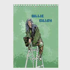 Скетчбук с принтом Billie Eilish в городе Новоалтайск, 100% бумага
 | 48 листов, плотность листов — 100 г/м2, плотность картонной обложки — 250 г/м2. Листы скреплены сверху удобной пружинной спиралью | bad guy | billie eilish | билли айлиш | эйлиш