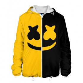 Мужская куртка 3D с принтом MARSHMELLO HAPPIER в городе Новоалтайск, ткань верха — 100% полиэстер, подклад — флис | прямой крой, подол и капюшон оформлены резинкой с фиксаторами, два кармана без застежек по бокам, один большой потайной карман на груди. Карман на груди застегивается на липучку | Тематика изображения на принте: america | dj | marshmello | usa | америка | маршмелло