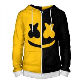 Мужская толстовка 3D на молнии с принтом MARSHMELLO HAPPIER в городе Новоалтайск, 100% полиэстер | длина до линии бедра, манжеты и пояс оформлены мягкой тканевой резинкой, двухслойный капюшон со шнурком для регулировки, спереди молния, по бокам два кармана | america | dj | marshmello | usa | америка | маршмелло