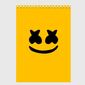 Скетчбук с принтом MARSHMELLO HAPPIER в городе Новоалтайск, 100% бумага
 | 48 листов, плотность листов — 100 г/м2, плотность картонной обложки — 250 г/м2. Листы скреплены сверху удобной пружинной спиралью | america | dj | marshmello | usa | америка | маршмелло