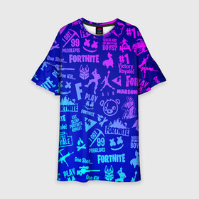 Детское платье 3D с принтом FORTNITE NEON | ФОРТНАЙТ НЕОН в городе Новоалтайск, 100% полиэстер | прямой силуэт, чуть расширенный к низу. Круглая горловина, на рукавах — воланы | fortnite | fortnite 2 | fortnite x маршмелло | ikonik | marshmello | ninja | ninja streamer | иконик | ниндзя | пили | фортнайт | фортнайт 2 | фортнайт глава 2