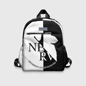 Детский рюкзак 3D с принтом Nerv black and white в городе Новоалтайск, 100% полиэстер | лямки с регулируемой длиной, сверху петелька, чтобы рюкзак можно было повесить на вешалку. Основное отделение закрывается на молнию, как и внешний карман. Внутри дополнительный карман. По бокам два дополнительных кармашка | Тематика изображения на принте: angel | eva | evangelion | neon genesis evangelion | nerv | аска лэнгли сорью | ева | евангелион | мисато кацураги | рей аянами | синдзи