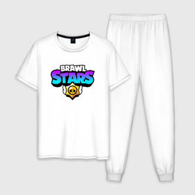 Мужская пижама хлопок с принтом BRAWL STARS в городе Новоалтайск, 100% хлопок | брюки и футболка прямого кроя, без карманов, на брюках мягкая резинка на поясе и по низу штанин
 | brawl stars | bull | colt | games | leon | stars | берли | бо | брок | джесси | динамайк | дэррил | игры | кольт | леон | нита | пайпер | пенни | поко | пэм | рикошет | спайк | тара | фрэнк | шелли | эль примо