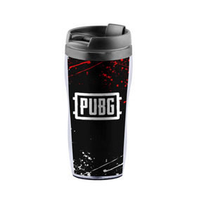 Термокружка-непроливайка с принтом PUBG в городе Новоалтайск, внутренняя часть — пищевой пластик, наружная часть — прозрачный пластик, между ними — полиграфическая вставка с рисунком | объем — 350 мл, герметичная крышка | Тематика изображения на принте: 