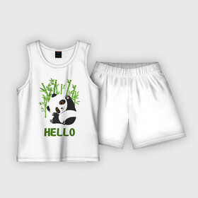 Детская пижама с шортами хлопок с принтом Panda Hello в городе Новоалтайск,  |  | panda hello | животные | панда | панды | привет