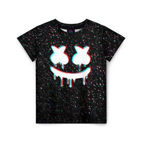 Детская футболка 3D с принтом MARSHMELLO GLITCH в городе Новоалтайск, 100% гипоаллергенный полиэфир | прямой крой, круглый вырез горловины, длина до линии бедер, чуть спущенное плечо, ткань немного тянется | america | dj | marshmello | usa | америка | маршмелло