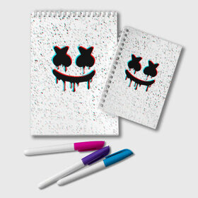 Блокнот с принтом MARSHMELLO GLITCH в городе Новоалтайск, 100% бумага | 48 листов, плотность листов — 60 г/м2, плотность картонной обложки — 250 г/м2. Листы скреплены удобной пружинной спиралью. Цвет линий — светло-серый
 | america | dj | marshmello | usa | америка | маршмелло