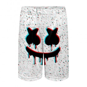 Детские спортивные шорты 3D с принтом MARSHMELLO GLITCH в городе Новоалтайск,  100% полиэстер
 | пояс оформлен широкой мягкой резинкой, ткань тянется
 | america | dj | marshmello | usa | америка | маршмелло