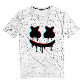 Мужская футболка 3D с принтом MARSHMELLO GLITCH в городе Новоалтайск, 100% полиэфир | прямой крой, круглый вырез горловины, длина до линии бедер | Тематика изображения на принте: america | dj | marshmello | usa | америка | маршмелло