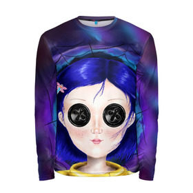 Мужской лонгслив 3D с принтом Coraline в городе Новоалтайск, 100% полиэстер | длинные рукава, круглый вырез горловины, полуприлегающий силуэт | coraline | neil gaiman | тим бёртон