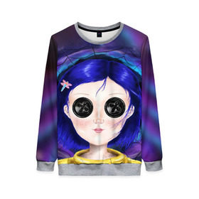 Женский свитшот 3D с принтом Coraline в городе Новоалтайск, 100% полиэстер с мягким внутренним слоем | круглый вырез горловины, мягкая резинка на манжетах и поясе, свободная посадка по фигуре | coraline | neil gaiman | тим бёртон