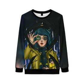 Женский свитшот 3D с принтом Coraline в городе Новоалтайск, 100% полиэстер с мягким внутренним слоем | круглый вырез горловины, мягкая резинка на манжетах и поясе, свободная посадка по фигуре | coraline | neil gaiman | тим бёртон